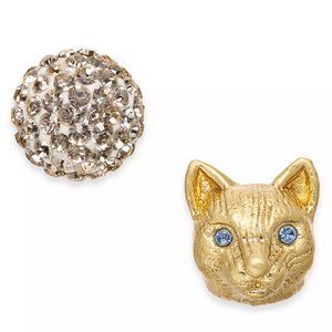 Kate Spade Gold-Tone Pavé Ball & Leopard-Head Mismatch Stud Earrings